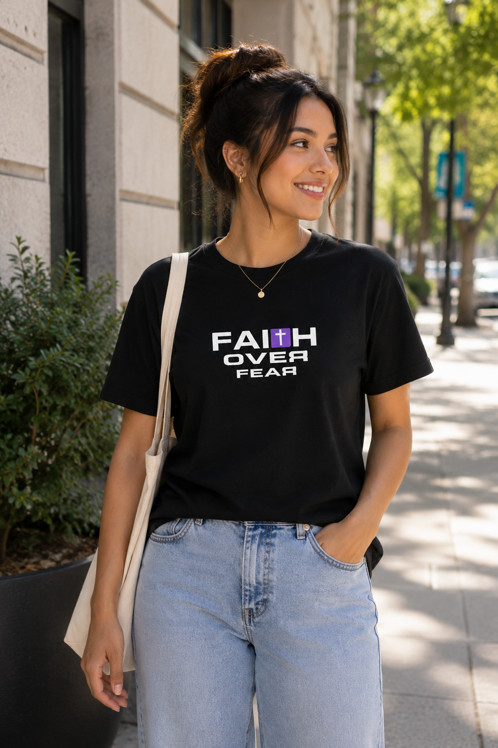 Faith Over Fear Christian T-Shirt | Minimalist Cross Graphic Faith Tee